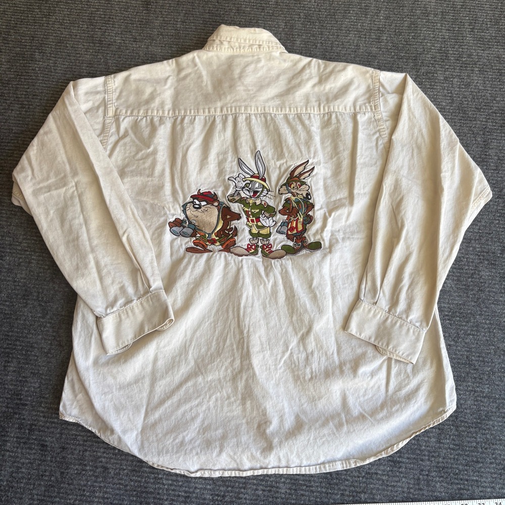 Vintage Acme Clothing Co Looney Tunes Safari Embroidered Button Up Shirt Mens L